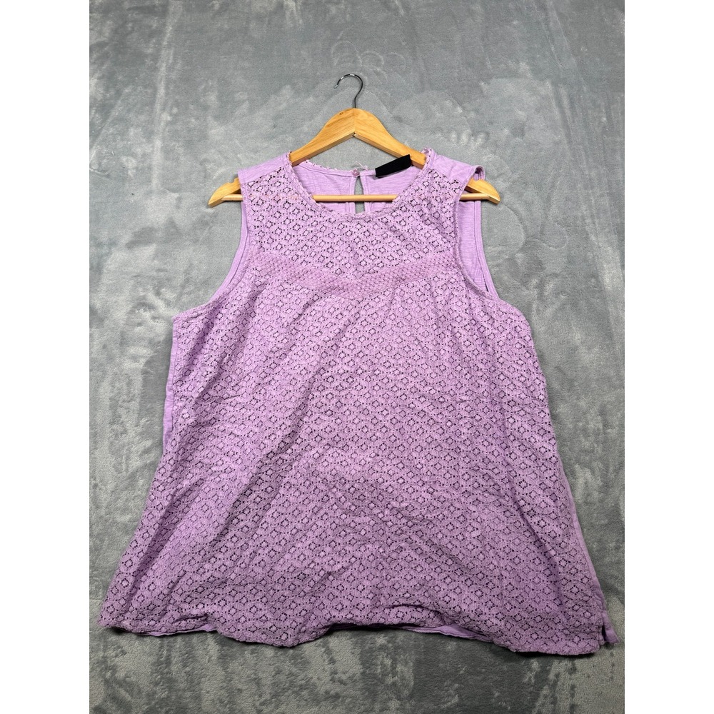 Lane Bryant Blouse Top Womens 18/20 Purple Eyelet Floral Sleeveless Round Neck